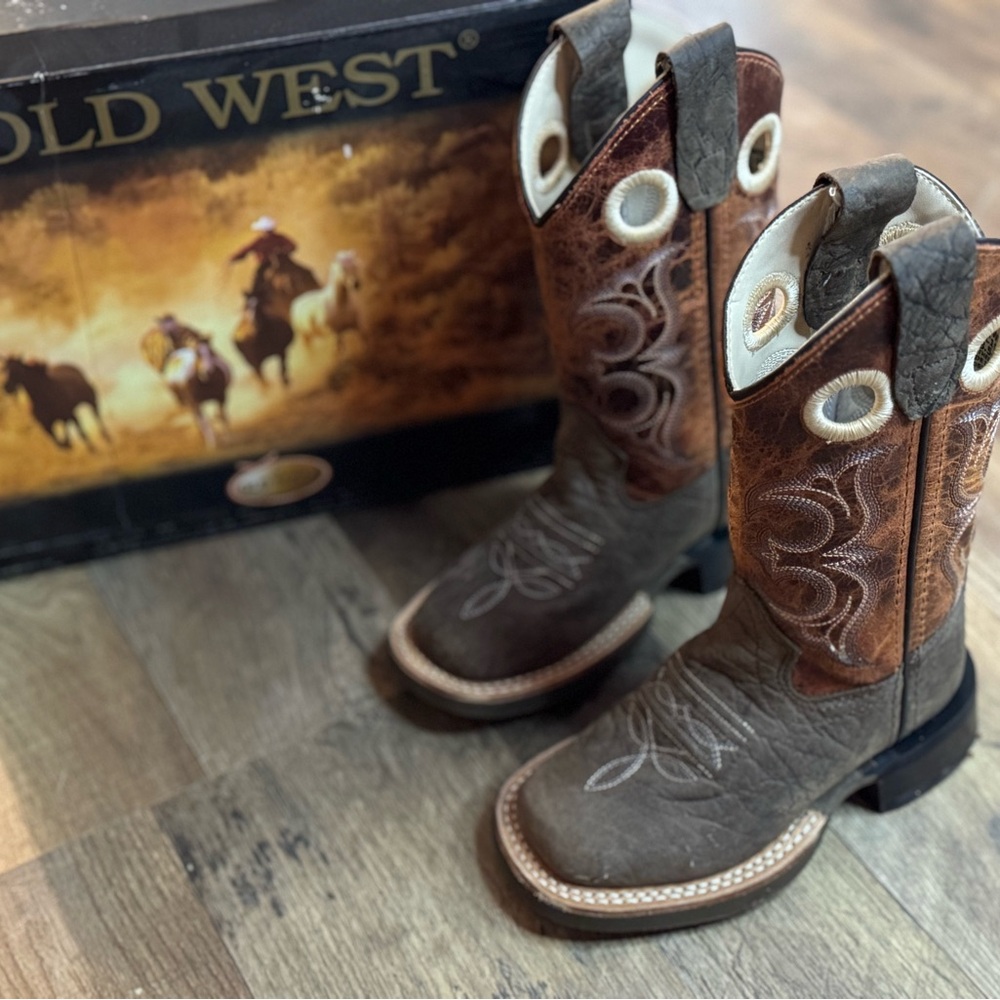 Old West Brown and Gray Kids Boots
